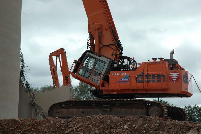 The tilted cab of the Hitachi 1200